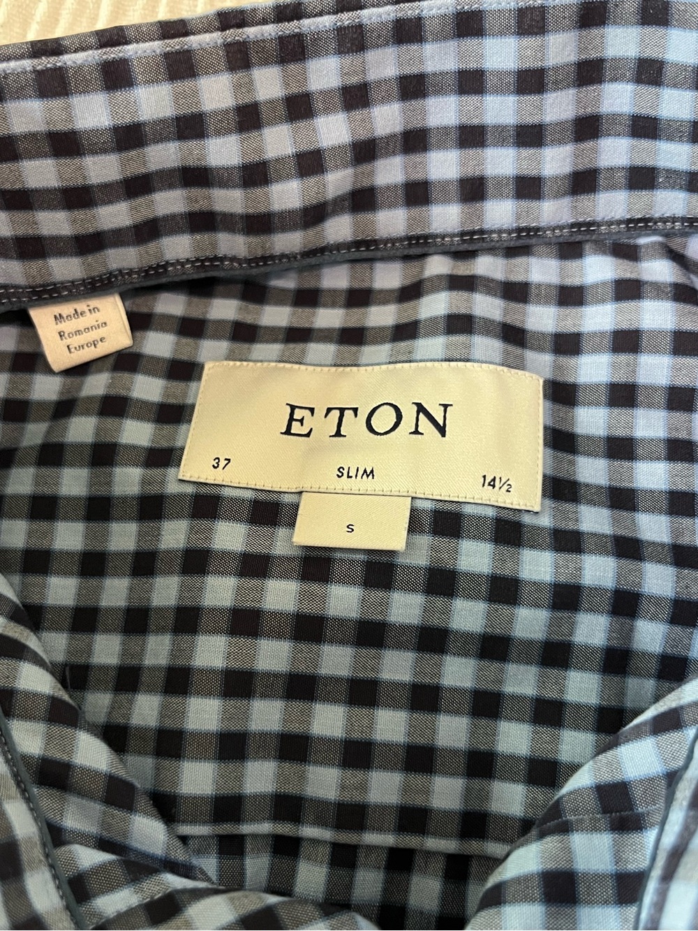 Eton Navy and Blue Gingham Slim Fit Dress Shirt - Picture 4 of 5